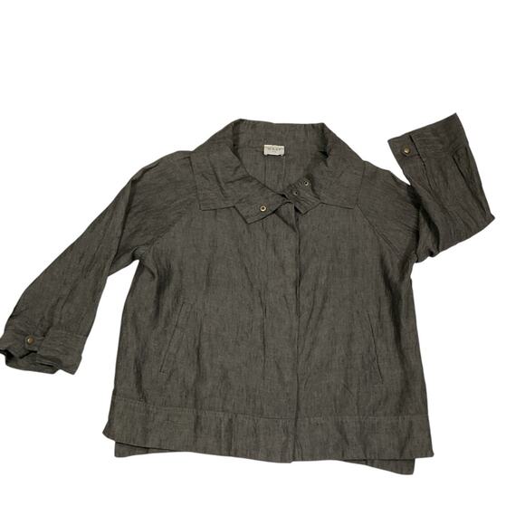 WRAP London Full Zip 100% Linen Jacket Lagenlook Gray Sz 14 - Picture 1 of 8